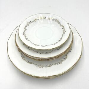 Northumbria Lake Louise Hand Painted Gold England Fine Bone China Plate Set of 3